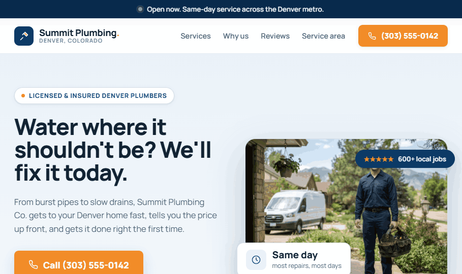 A professional local business website built by Homefront Web Studio